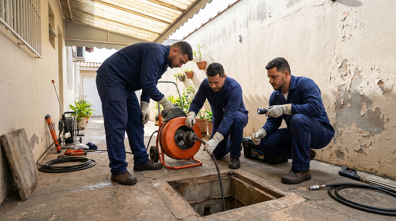 Desentupimento de esgoto com equipamento em Lages‑SC