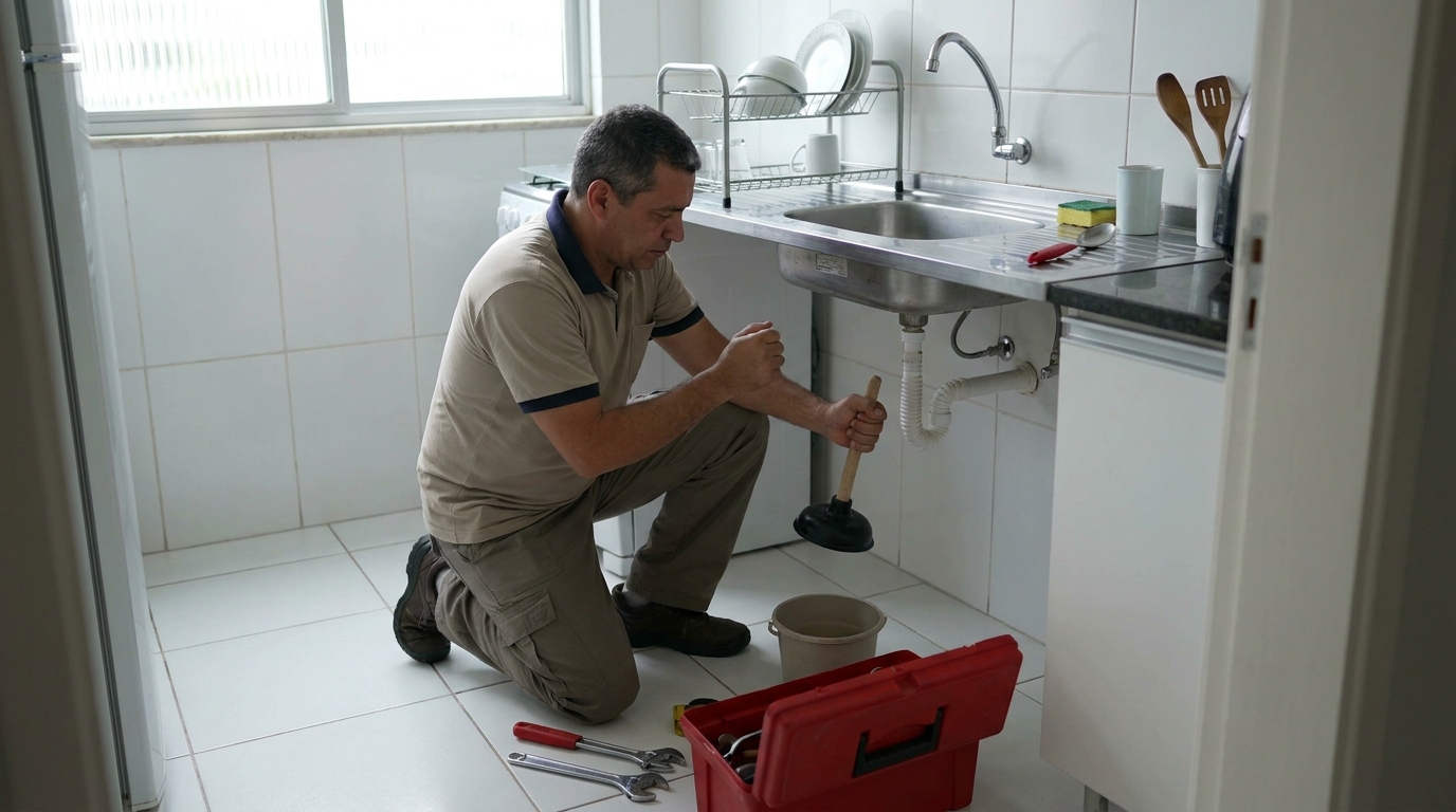 Desentupimento de pia residencial em Macaé‑RJ
