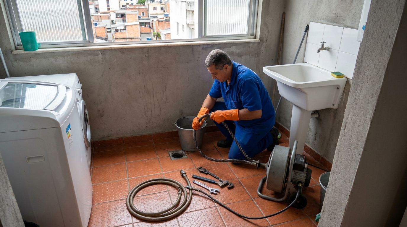 Desentupimento de ralo com equipamento em Canoas‑RS