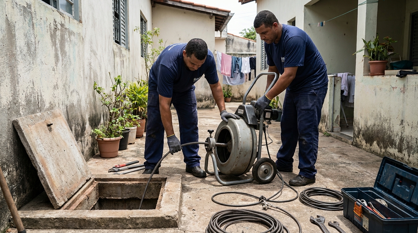 Desentupimento de rede de esgoto em Sobradinho‑DF