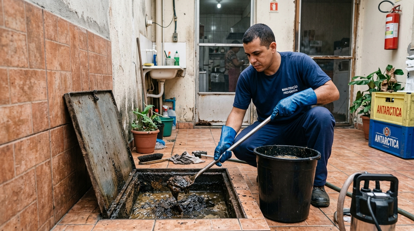Equipe de limpeza de caixa de gordura em Cuiabá‑MT