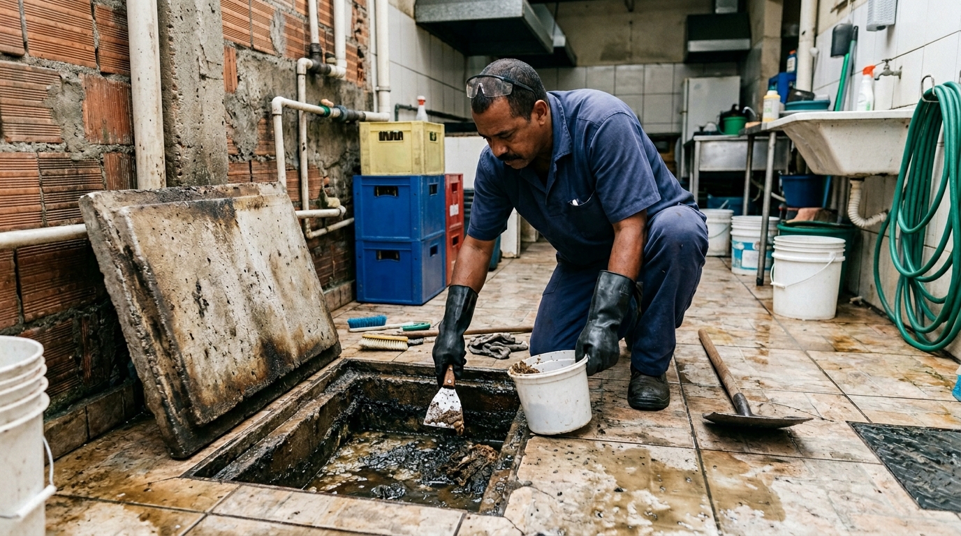 Limpeza de caixa de gordura residencial em Cuiabá‑MT